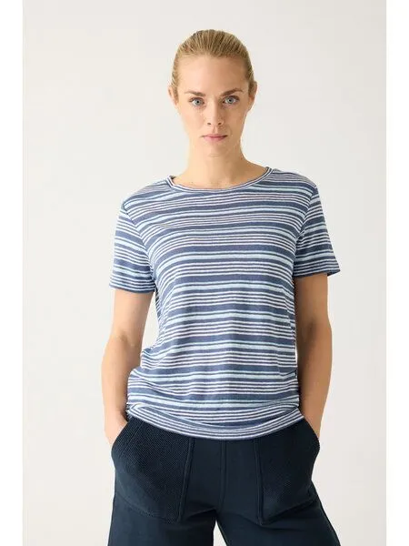 KnowledgeCotton Apparel KnowledgeCotton Apparel T-Shirt Regular Linen, Blue stripe, – Produktbild 3 von 4