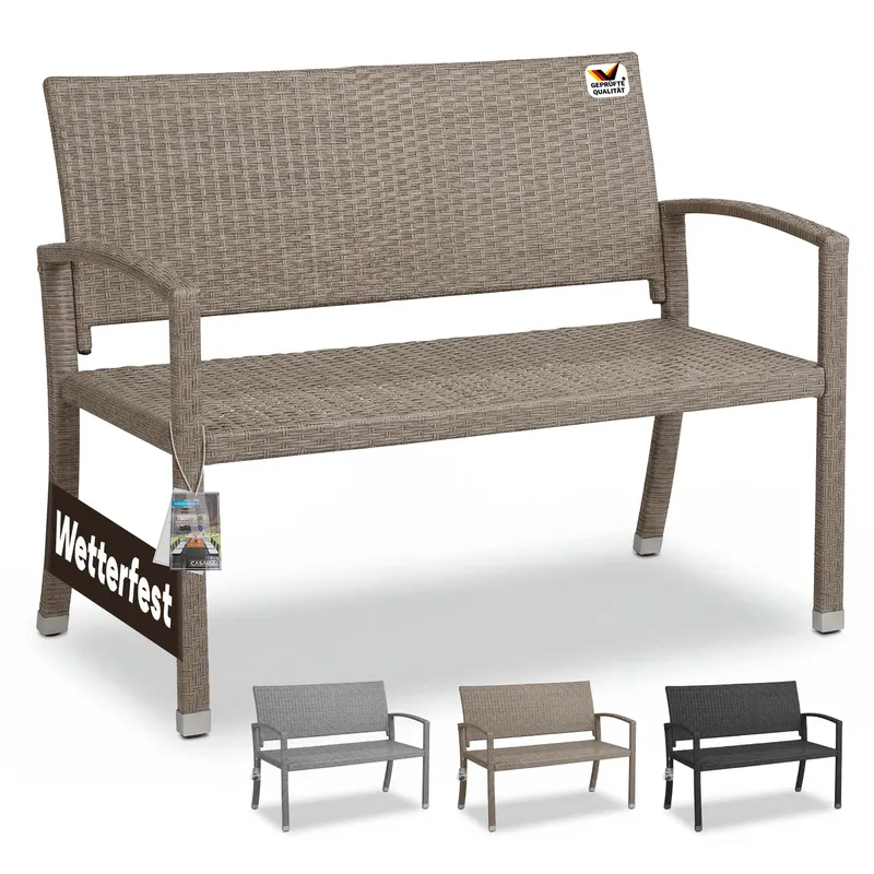 Casaria® Polyrattan Gartenbank Creme-Beige 122x58x87cm, Beige, – Produktbild 1 von 2