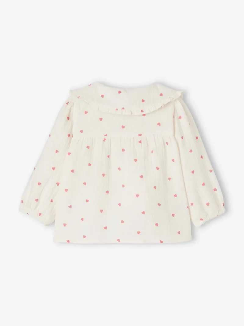 Vertbaudet Mädchen Baby Bluse aus Musselin mit Herzen, Wollweiß, – Produktbild 3 von 4