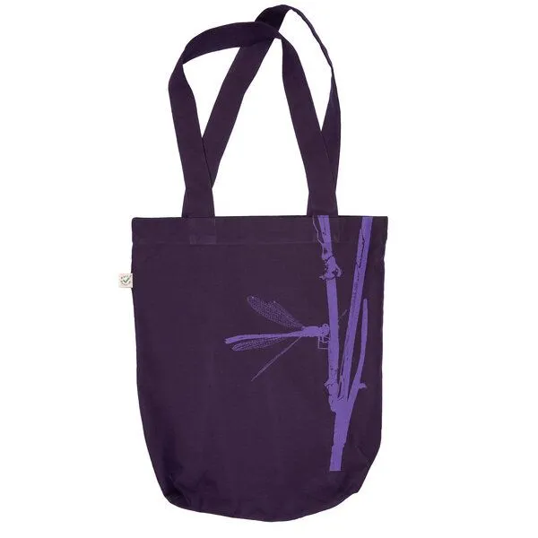 HANDGEDRUCKT HANDGEDRUCKT "Frühe Adonislibelle" Shopper aus BAUMWOLLE kbA, Lila, – Produktbild 3 von 3