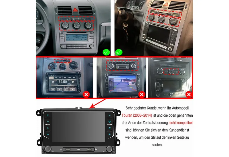 ESSGOO 6+128GB Für VW Touran 1T1 1T2 1T3 03-10 Android 14 8-Kern Autoradio (RDS, Digitalradio (DAB), FM, AM, Carplay Android Auto Navi 4G LTE WIFI 8-Kern), Schwarz, – Produktbild 1 von 5