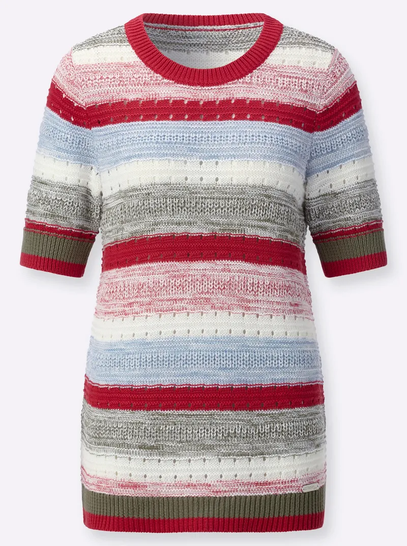 Witt Kurzarmpullover, Erdbeere-ecru-geringelt, – Produktbild 1 von 2