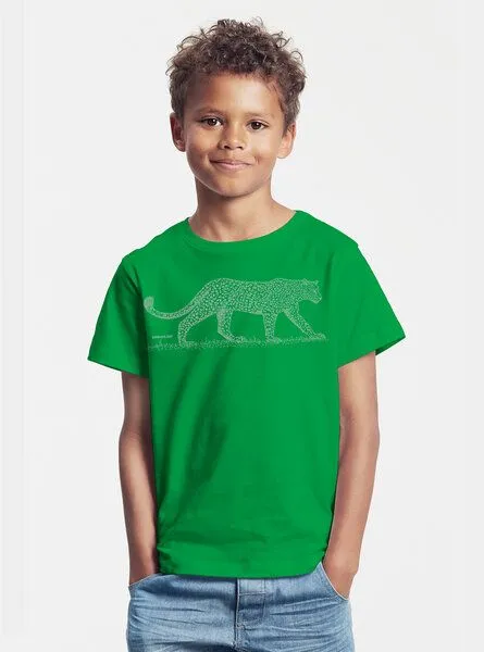 Peaces.bio - handbedruckte Biomode Peaces.bio - handbedruckte Biomode Bio-Kinder T-Shirt Leopard, Grün, – Produktbild 2 von 3