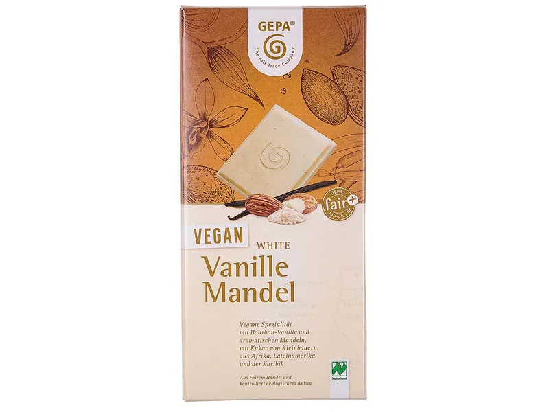 gepa GEPA Weiße Bio-Schokolade "Vanille Mandel", vegan, 100 g – Produktbild 1 von 1