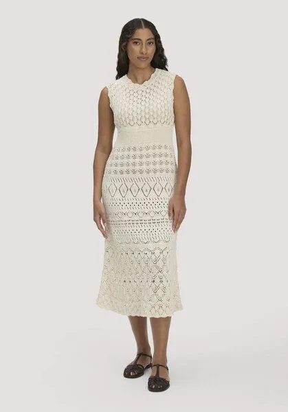 hessnatur hessnatur Strick Kleid Midi aus reiner Bio-Baumwolle, Cocos, – Produktbild 1 von 5