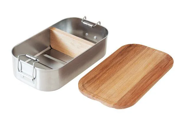 Cameleon Pack Cameleon Pack EDELSTAHL Lunchbox mit Deckel und Trennsteg aus heimischem Buchen Holz – Produktbild 3 von 4