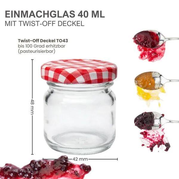 mikken mikken 10 kleine Einmachgläser 40 ml mit Schraubdeckel, Rot-weiss kariert, – Produktbild 3 von 4