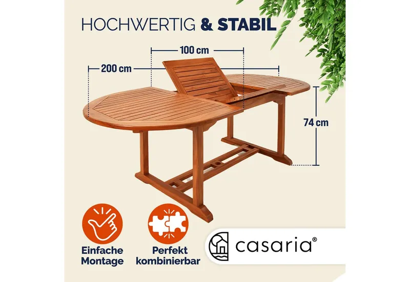 Casaria® Casaria® Gartentisch ausziehbar 150‑200cm Eukalyptusholz wetterfest Schirmhalter, Braun, – Produktbild 7 von 7