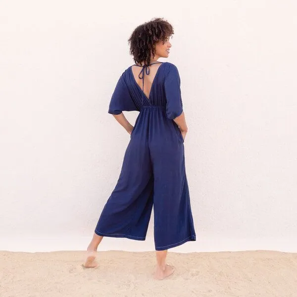 Jaya GEENY - Damen - JAYA-UNIQUE - schöner Jumpsuit,Färbung mit Indigo-Blättern, als Beach, Resort oder Evening Wear, handgemacht in Bali, Dark indigo, – Produktbild 3 von 3