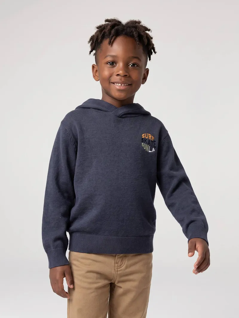 Vertbaudet Vertbaudet Kapuzenpullover mit Stickerei Jungen 30% Recycling-Baumwolle GRS-zertifiziert, Blau meliert, – Produktbild 5 von 5