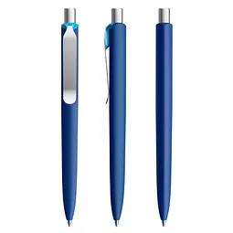 prodir prodir® Druckkugelschreiber DS8 Soft Touch PSR Push, blaue Mine, klassikblau/silber satiniert/cyanblau, Silber / dunkelblau, – Produktbild 1 von 1