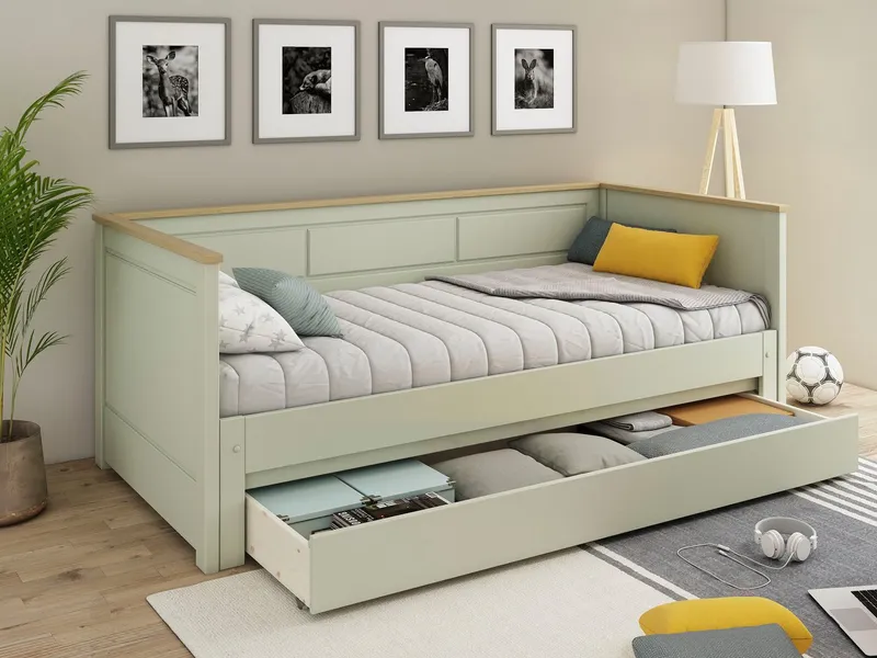 OTTO home Schubkasten "ERIK " nur passend zum Daybed "ERIK", massive Kiefer, auf Rollen, Grün, – Produktbild 1 von 5