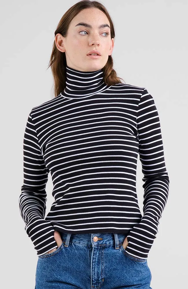 Dedicated DEDICATED Damen vegan Rollkragenpullover Malma Gestreift Schwarz/Weiß, Schwarz, – Produktbild 1 von 2