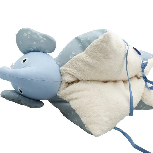 Flosinn Flosinn Kuschelkissen Elefant als Reisekissen mit Teddyplüsch aus Baumwolle Personalisierbar, Hellblau, – Produktbild 6 von 6