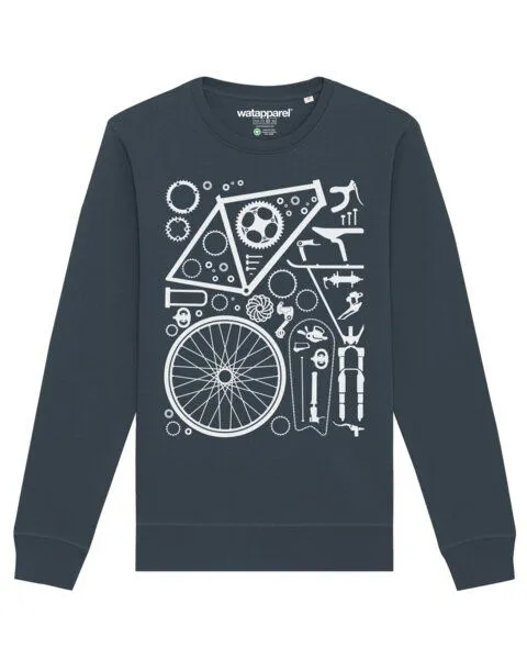 watapparel watapparel Sweatshirt Unisex Fahrradteile, India ink grey, – Produktbild 1 von 3