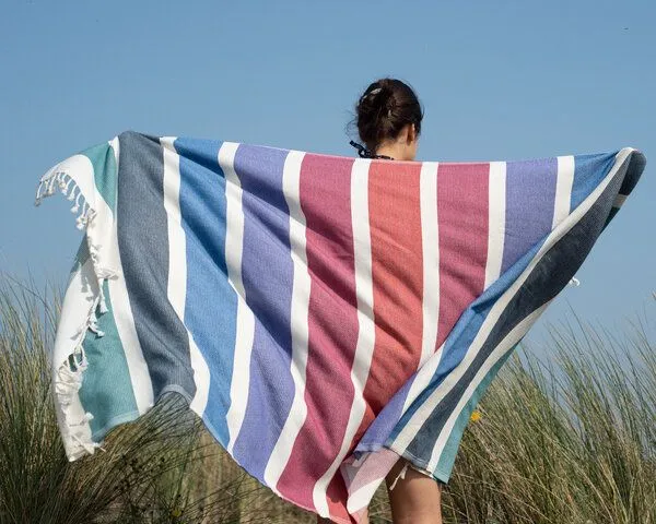 Yolunda Yolunda Hamamtuch, Strandtuch Dalya Bio-Baumwolle bunt gestreift, Dunkelbunt, – Produktbild 2 von 4