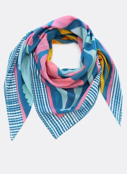 Djian Djian Tuch aus 100% Bio-Baumwolle – Three Blossoms, Blau, – Produktbild 2 von 3