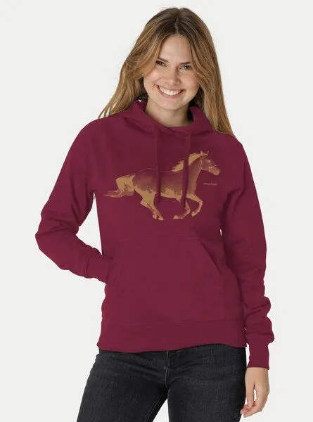 Peaces.bio - handbedruckte Biomode Peaces.bio - handbedruckte Biomode Bio-Damen-Kapuzensweater Horsepower, Bordeaux, – Produktbild 2 von 2