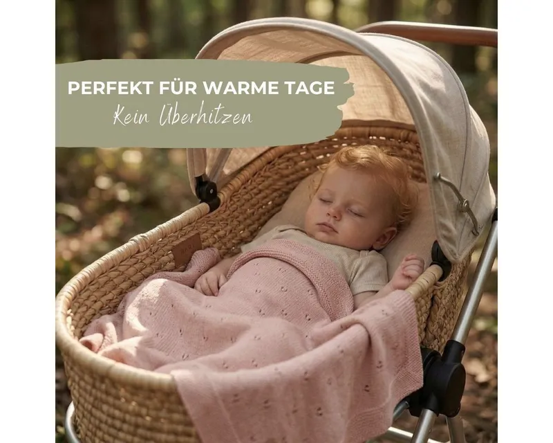 Babydecke DIKOS® aus *100%* Bio Baumwolle, Strickdecke, Geschenk zur Geburt, DIKOS, PREMIUM Qualität, Sommerdecke Ajour, 75x100, atmungsaktiv, weich, Rosa, – Produktbild 4 von 5