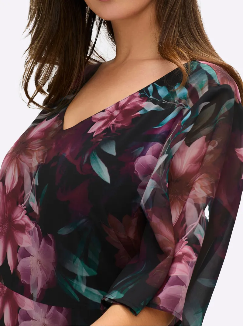 sheego Chiffonkleid schwarz-bedruckt, Schwarz-bedruckt, – Produktbild 2 von 2