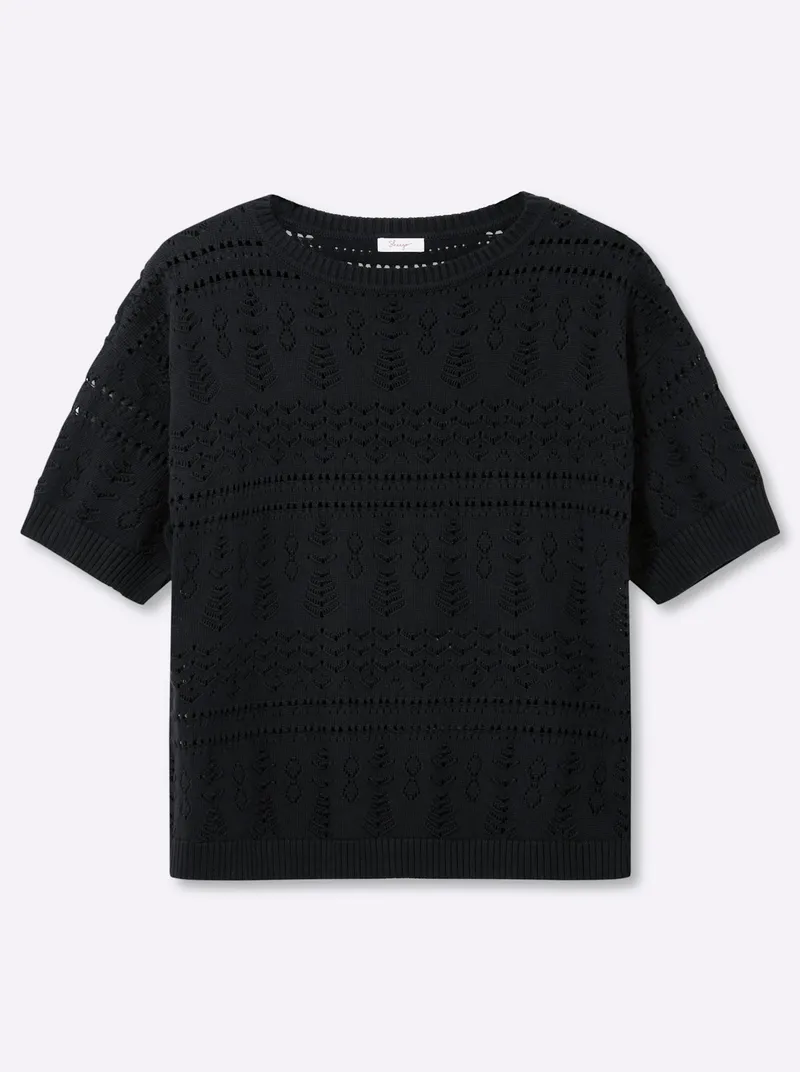 sheego Kurzarmpullover, Schwarz, – Produktbild 1 von 2