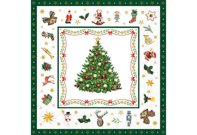 Ambiente Luxury Paper Products Papierserviette, Servietten Papier 33x33cm 3-lagig Weihnachtsdesign 20 Stück Weiß Grün, Grün|rot|weiß, – Produktbild 1 von 1