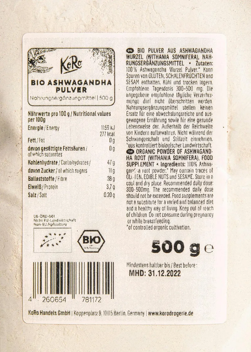 KoRo Bio Ashwagandha Pulver 500 g – Produktbild 3 von 5