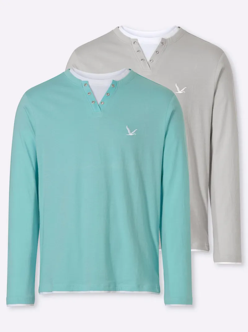 Catamaran Langarmshirt mint + hellgrau, Mint + hellgrau, – Produktbild 1 von 2