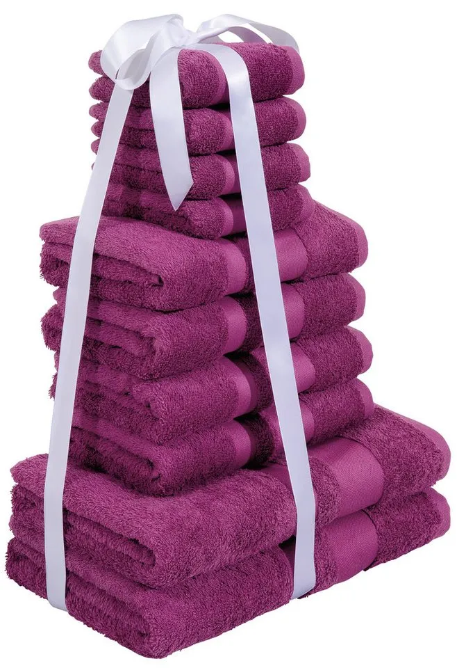OTTO home Handtuch Set Vanessa, 10-tlg Handtuch-Set, weich, in Standard- und Premium-Qualität, Walkfrottee (Set, 10-St), 100% Baumwolle, Duschtücher, Handtücher, Gästetücher, mit Bordüre, Lila, – Produktbild 4 von 5