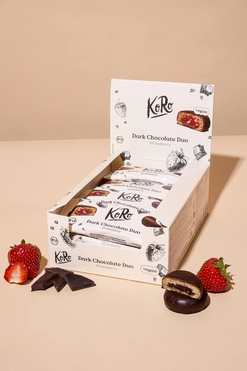KoRo Bio Dark Chocolate Duo Strawberry | 12 x 2 x 20 g – Produktbild 1 von 5