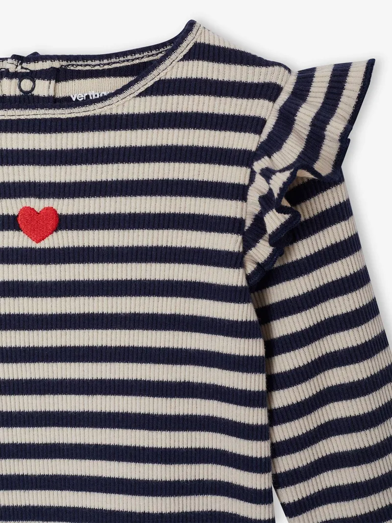 Vertbaudet Baby Shirt mit Volants und Herz-Stickerei, Vanille, – Produktbild 4 von 4