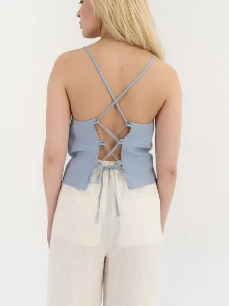 AmourLinen AmourLinen Leinenoberteil mit Schnürrücken AVA, Kakao (braun), – Produktbild 3 von 3