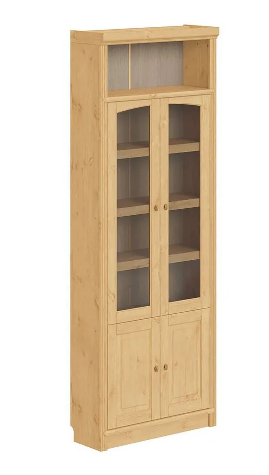 OTTO home Vitrine Soeren Regal mit 2 Glastüren und 2 Holztüren, B/TH: 80/29/220 cm Kiefer FSC®-zertifiziert, 1 offenes Fach, 6 Fächer hinter den Türen, Beige, – Produktbild 4 von 5