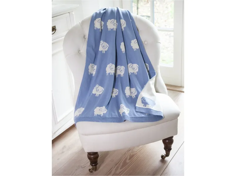 HANS NATUR HANS NATUR Babydecke Bio-Baumwolle, Schäfchen Maße 80 x 100 cm, Blau, – Produktbild 2 von 2