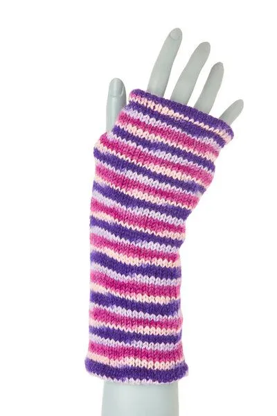short'n'pietz short'n'pietz Schurwollhandstulpen gestreift, handgestrickt, Lila pink, – Produktbild 1 von 2