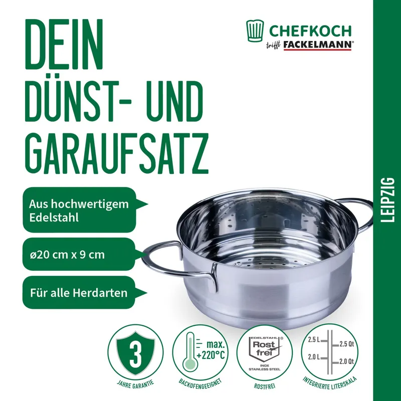 Chefkoch trifft Fackelmann Chefkoch trifft Fackelmann Dunst-/Garaufsatz Leipzig, Ø20cm – Produktbild 3 von 3