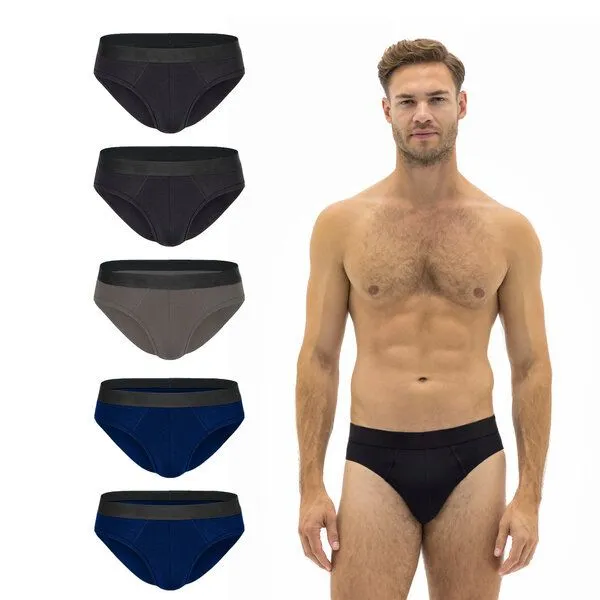 Barrio 13 Barrio 13 Herren Slips 5er Pack Unterhosen aus Baumwolle, 2x schwarz 2x blau 1x grau, – Produktbild 1 von 3