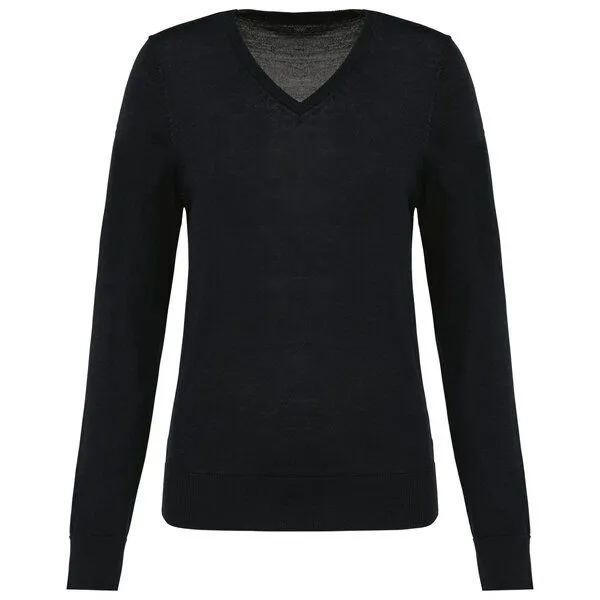 Greenspired Greenspired Merino-Damenpullover mit V-Ausschnitt 220g/m², Schwarz, – Produktbild 1 von 2