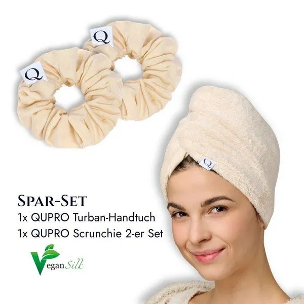 Qupro Qupro Spar-Set Turban-Handtuch & Scrunchies vegane Seide, Silver grey, – Produktbild 6 von 8