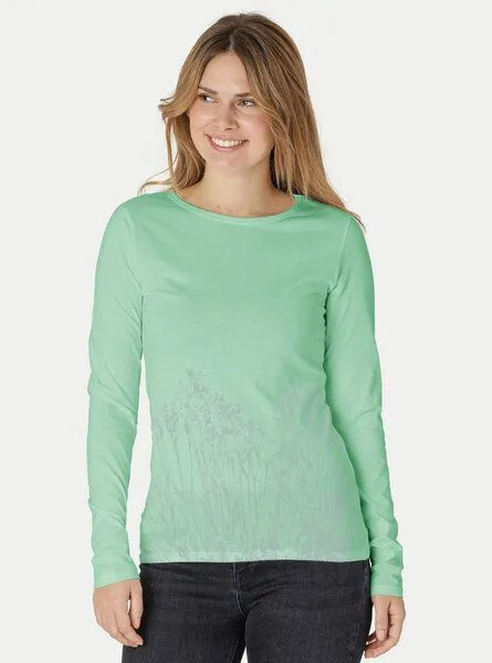 Peaces.bio - handbedruckte Biomode Peaces.bio - handbedruckte Biomode Langarmshirt Damen Mystic Iris, Mint, – Produktbild 2 von 2