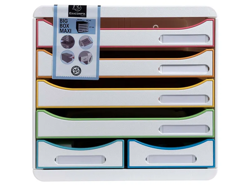 Exacompta Exacompta Schubladenbox Big Box Maxi "Black Office" DIN A4+, 6 Schubladen, weiß/harlekin – Produktbild 1 von 2