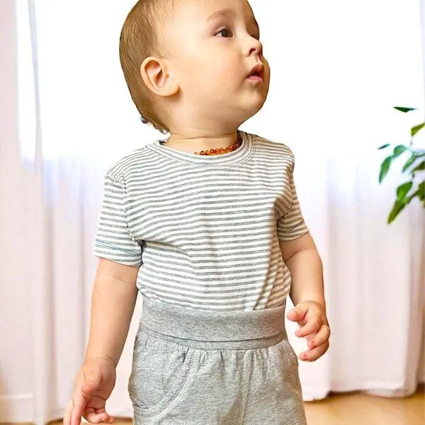 OrganicEra Baby S/S T-shirt Gestreift 'OrganicEra' aus Bio-Baumwolle, Grey melange (grau), – Produktbild 2 von 4