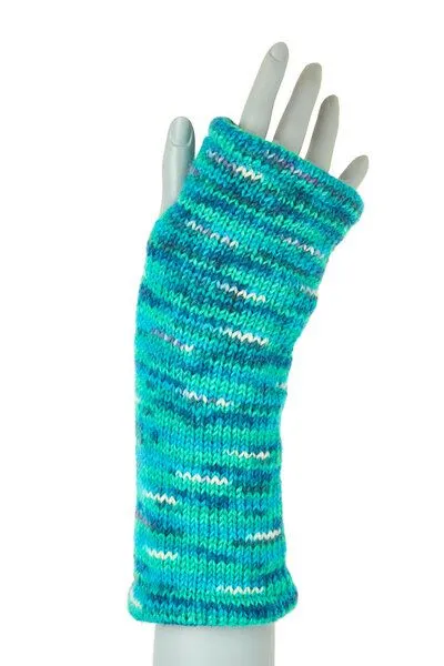 short'n'pietz short'n'pietz Schurwollhandstulpen gestreift, handgestrickt, Türkis petrol, – Produktbild 1 von 2