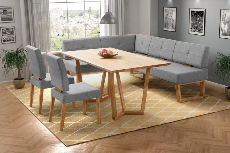 OTTO home Eckbank Ponza Polsterbank, Esszimmerbank, mit Massivholzgestell, Küchenbank in tollen Farben, Breite 201x161 cm, Braun|grau, – Produktbild 1 von 7