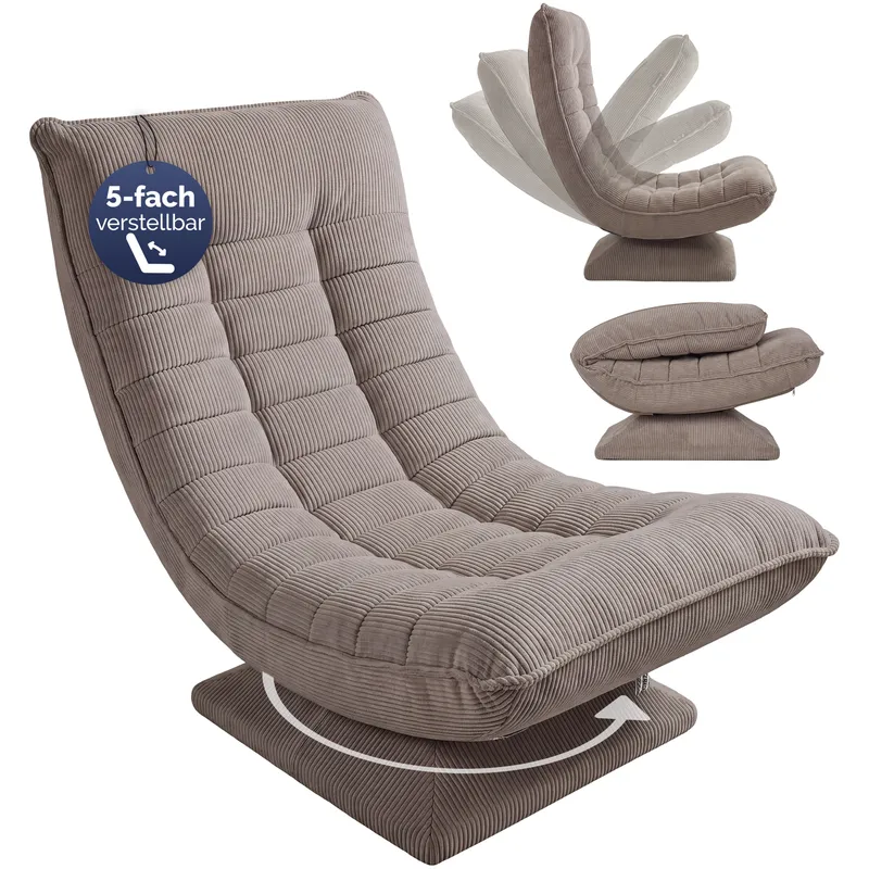Casaria® Sessel Aberdeen Taupe Cord 5fach verstellbar 360 Grad drehbar klappbar – Produktbild 1 von 2