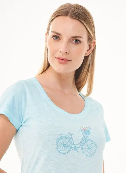 ORGANICATION ORGANICATION Cold Pigment Dyed T-Shirt aus Bio-Baumwolle mit Fahrrad-Print, Blau(mint), – Produktbild 4 von 4