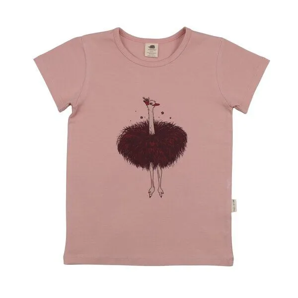 Walkiddy Walkiddy T-Shirt Altrosa Strauße-Frontprint Bio-Baumwolle GOTS – Produktbild 1 von 3