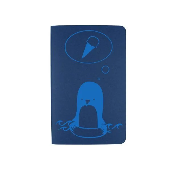 HANDGEDRUCKT HANDGEDRUCKT A6 "Pinguin" Notizheft, ca. A6 blanko, Druck in hellblau, – Produktbild 1 von 3