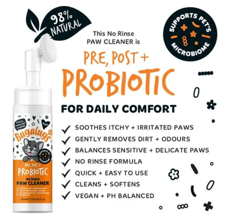 Bugalugs Bugalugs Pfotenpflege Bugalugs Pfotenreiniger für Katzen 200 ml – No-Rinse Reinigungsschaum, 200 ml, (1-St), ph neutral, Pfotenpflege, Vegan, für unterwegs, Weiß, – Produktbild 4 von 5