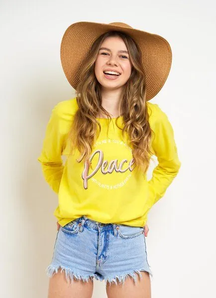 SPARKLES OF LIGHT SPARKLES OF LIGHT Yoga Shirt | PEACE WITH ME & YOU, Gelb, – Produktbild 1 von 2
